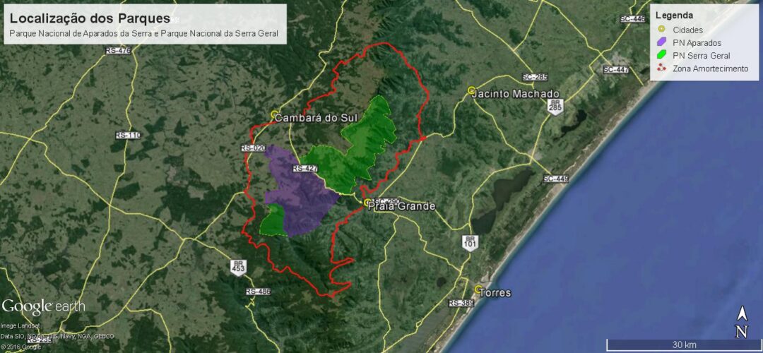 Mapa dos Parques dos Cânions em Cambará do Sul